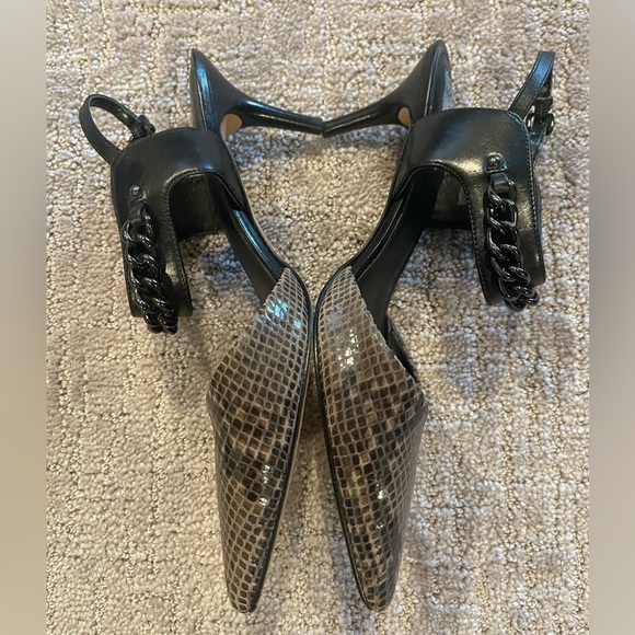 Coach Garland Snake Print Chain Detail Slingback Kitten Heel, Black-Brown, 7B - Picture 4 of 15